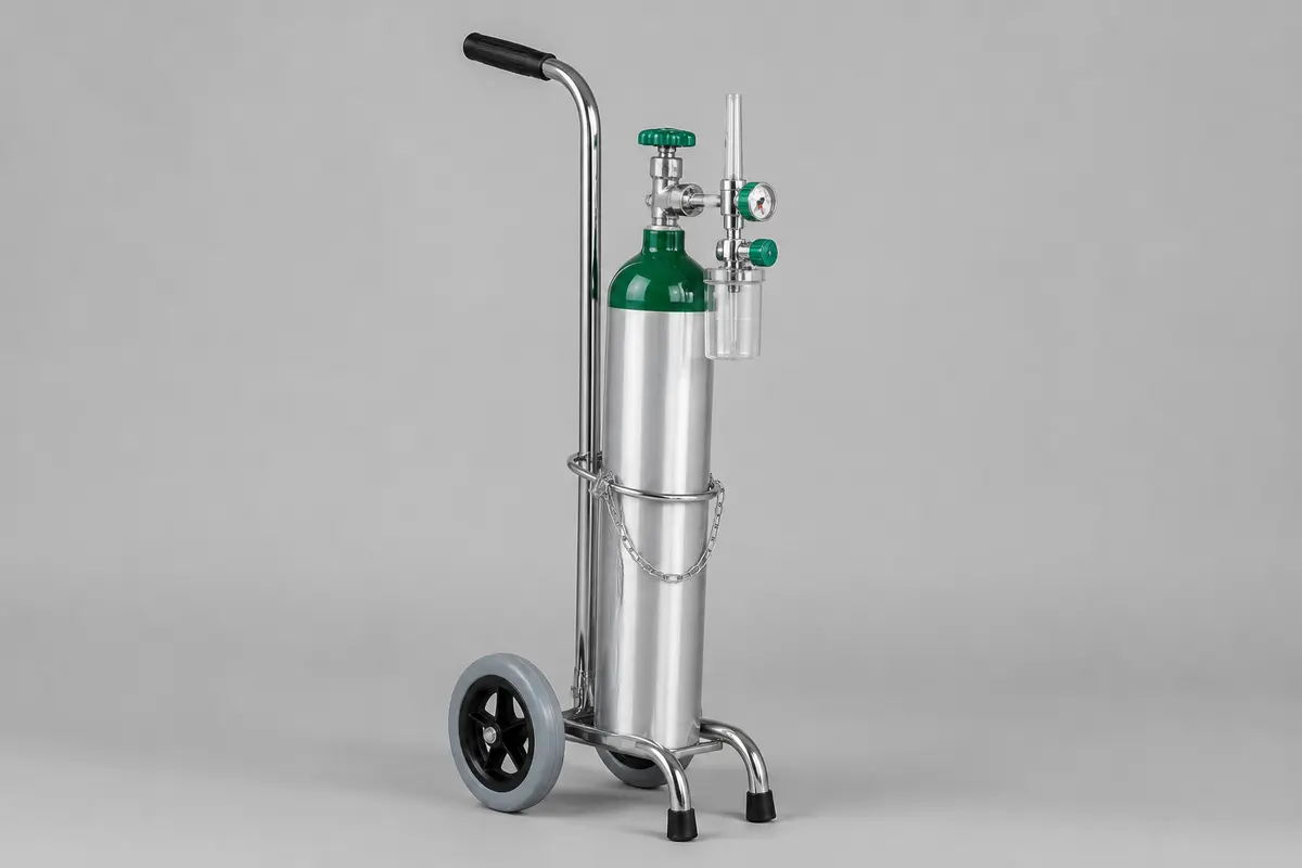 Oxygen cylinder trolley for moving medical cylinders safely