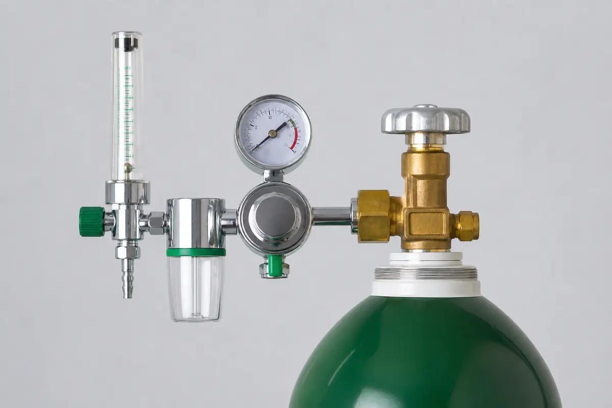 Oxygen flow meter and regulator for medical cylinder setups